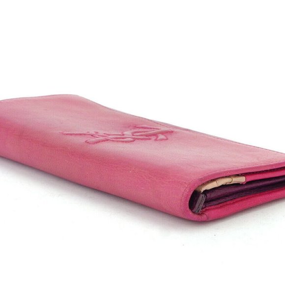 Auth Saint Laurent Long Wallet YSL Logo Pink Leather - Picture 5 of 9